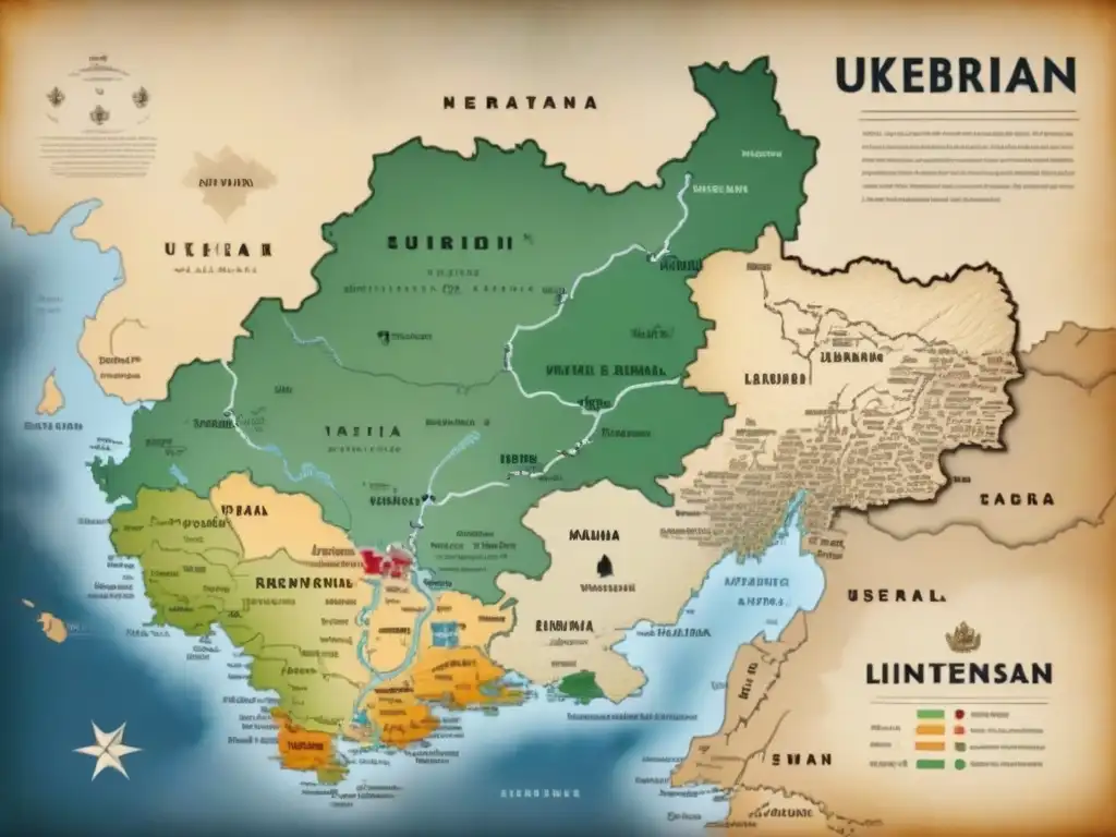 Un mapa vintage detallado de Uzbekistán, resaltando la historia de los apellidos y la genealogía