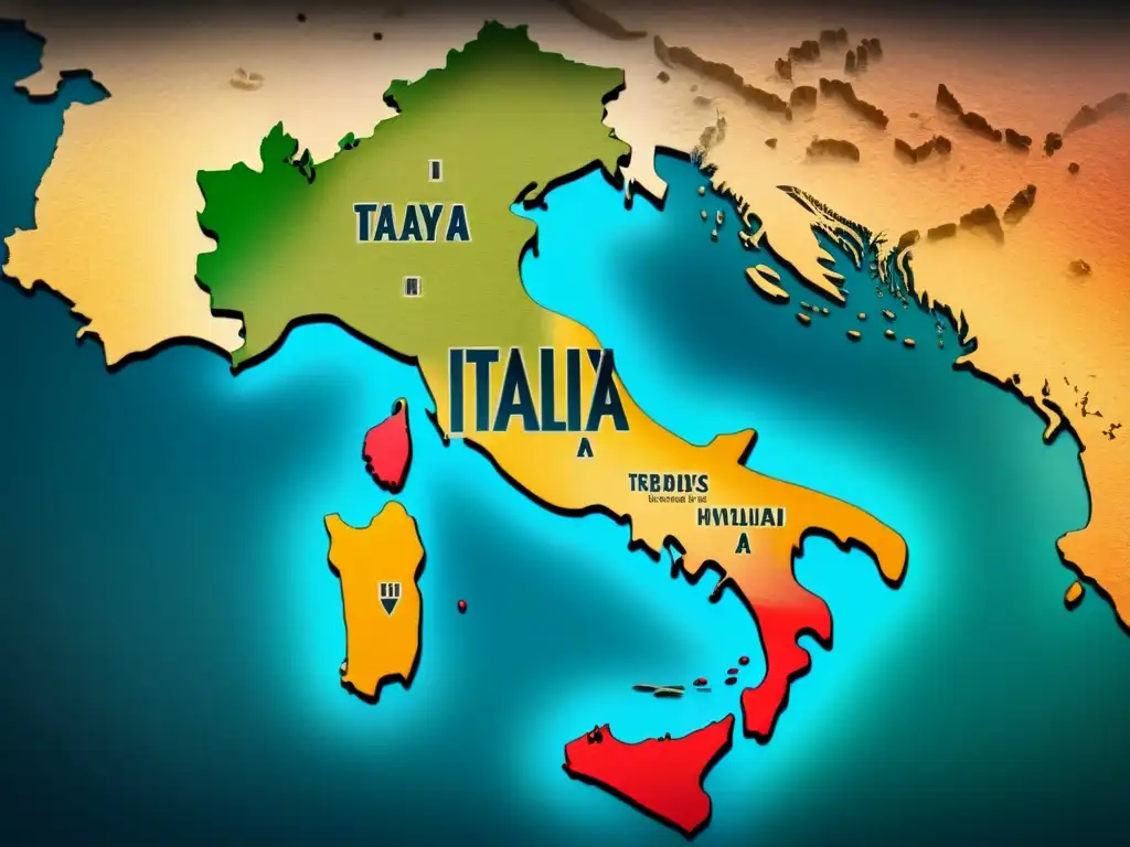 Mapa vintage detallado de Italia con historia de apellidos italianos genealogía