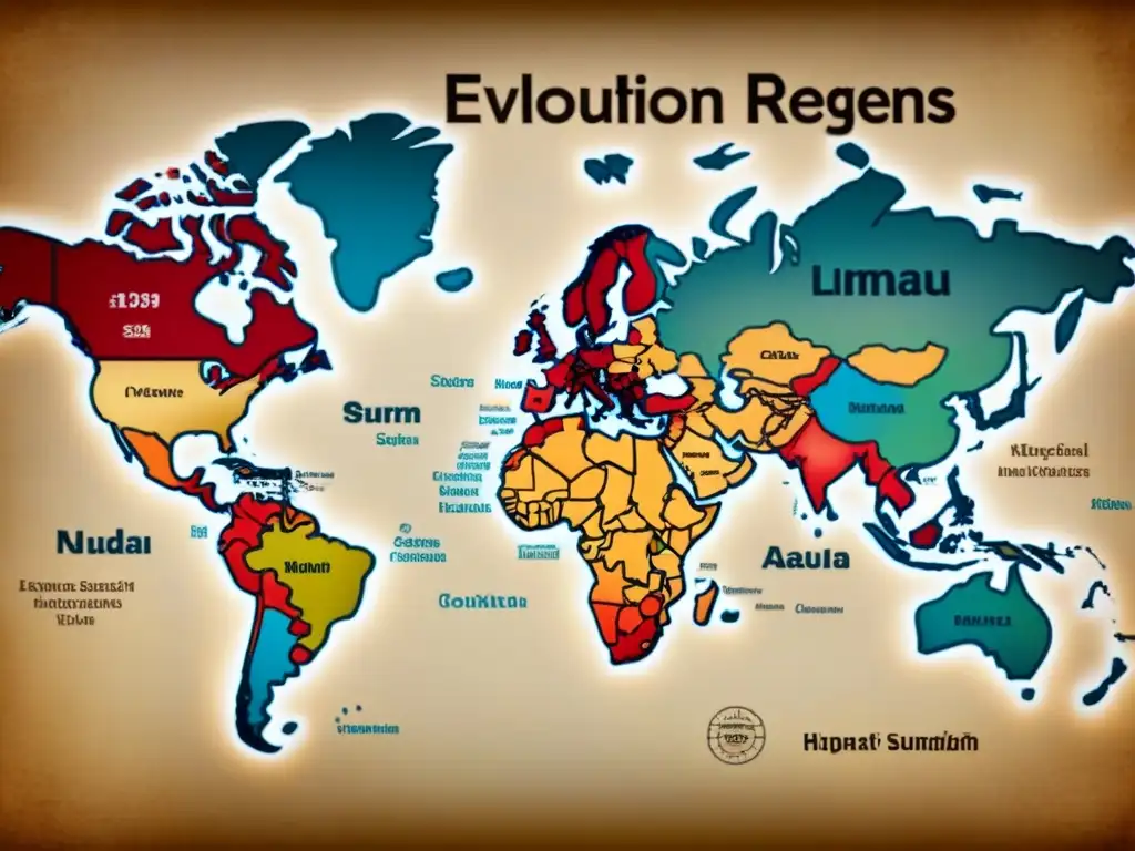 Mapa vintage detallado mostrando la historia y evolución de apellidos con caligrafía y símbolos, tono sepia