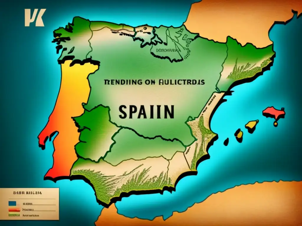 Mapa vintage detallado de España con historia apellidos Cifuentes Aguas Claras y escudos nobiliarios