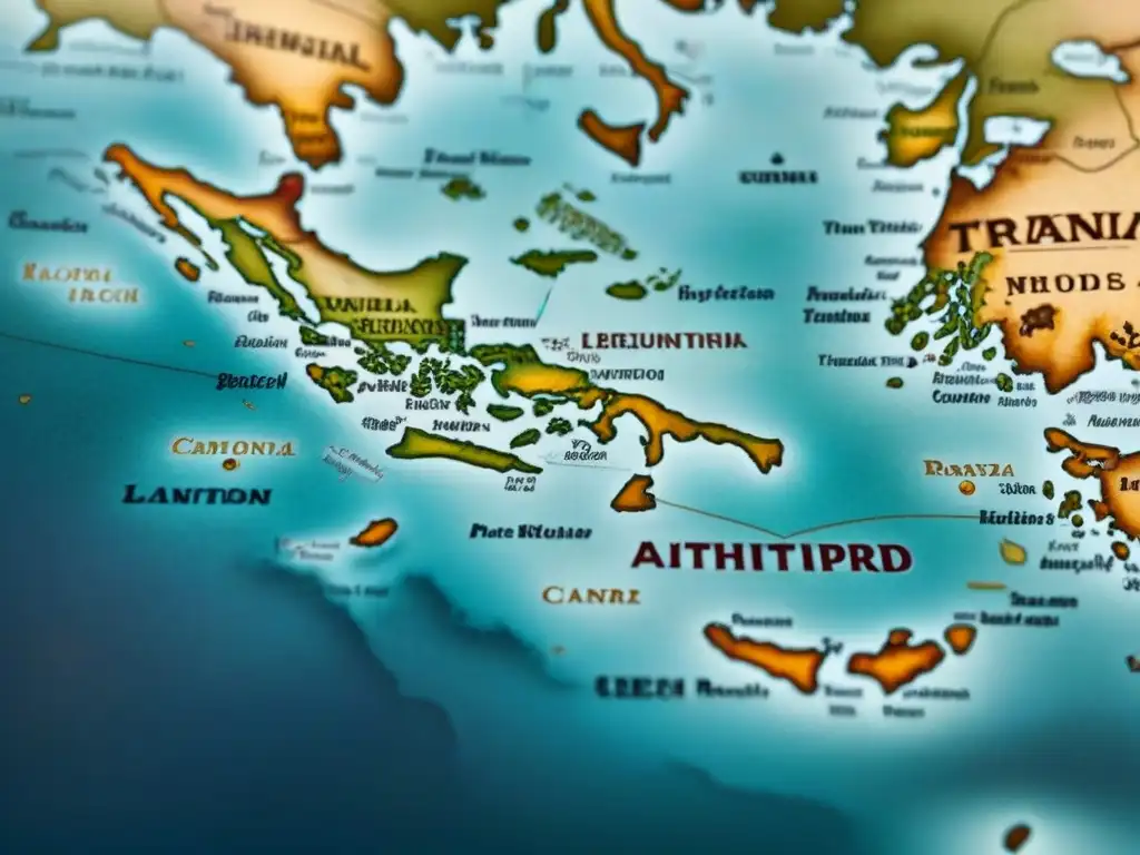 Mapa vintage detallado con fusión histórica de apellidos griegos y turcos, ornamentos y rutas migratorias