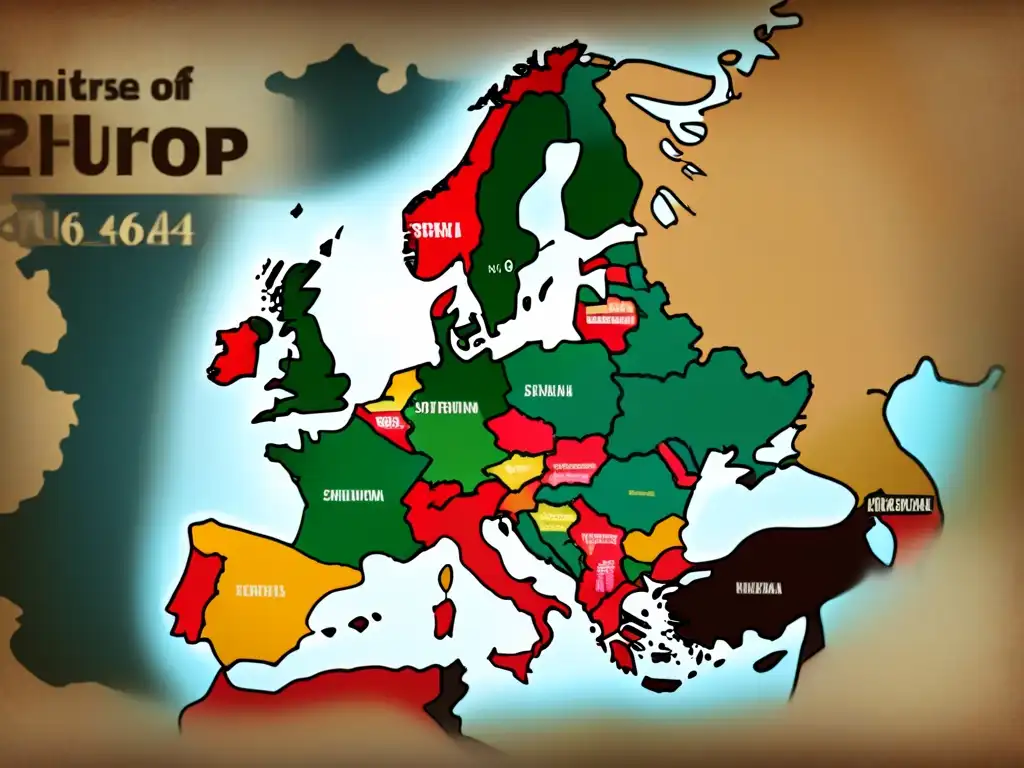 Un mapa vintage detallado de Europa, reflejando la influencia lingüística en los apellidos europeos