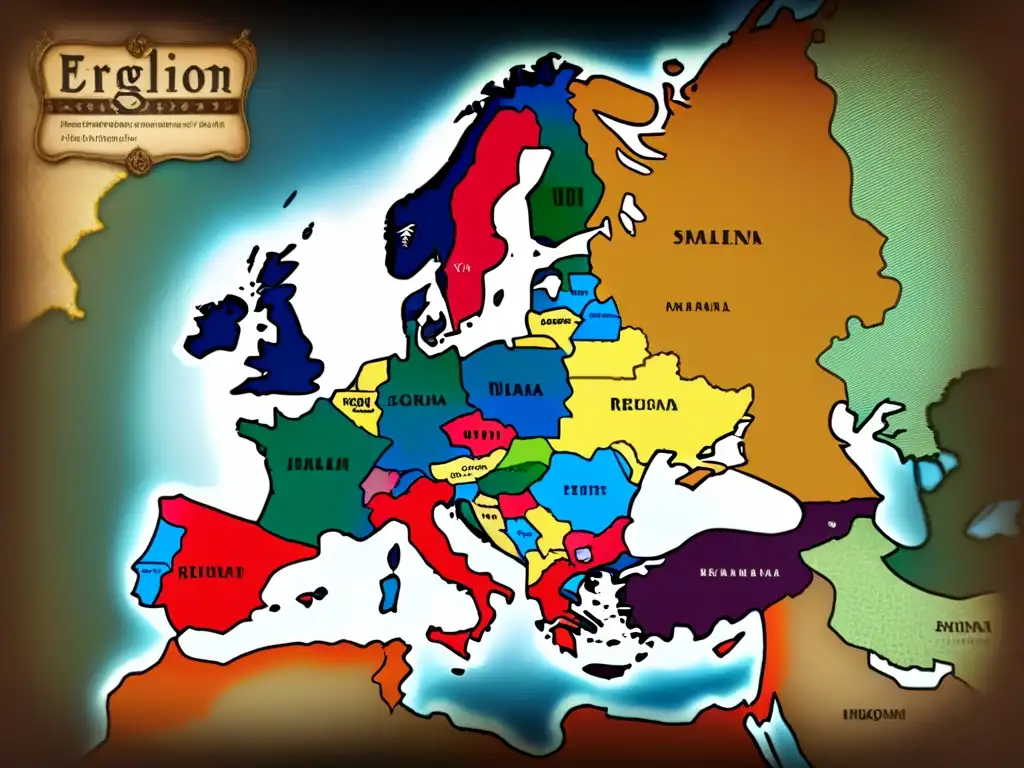 Mapa vintage detallado de Europa con influencias religiosas y batallas clave