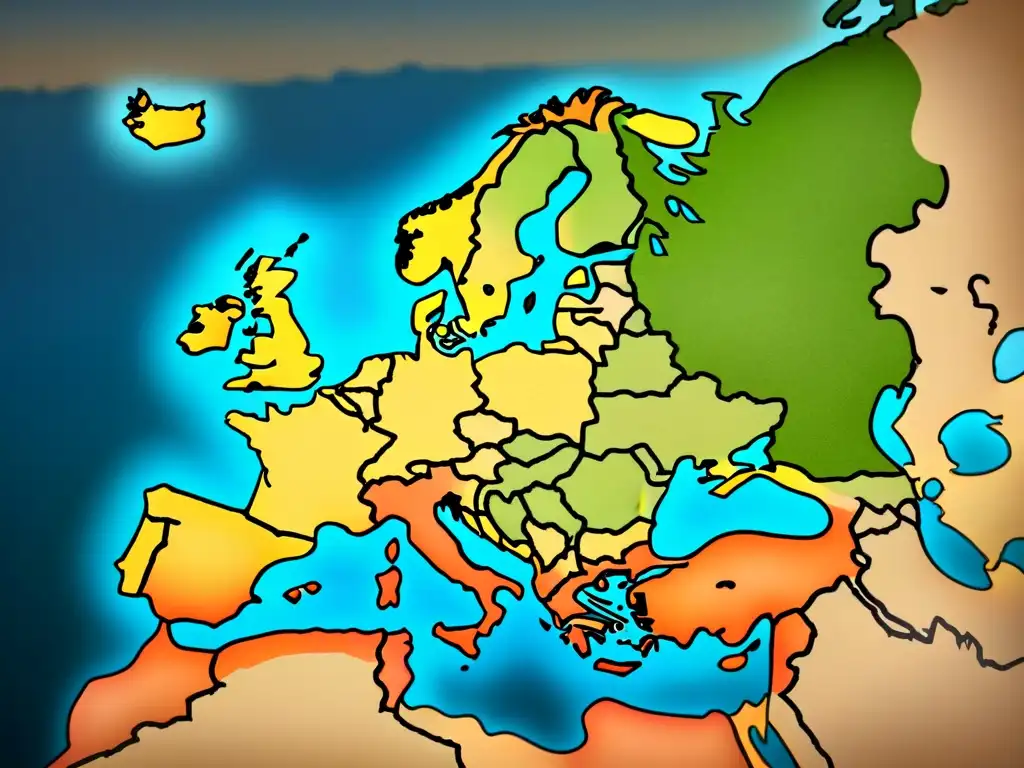 Mapa vintage detallado de Europa con linajes nobles y migraciones