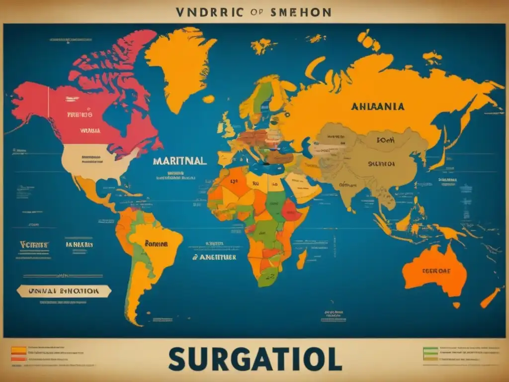 Mapa vintage detallado de migración de apellidos con la letra 'A'