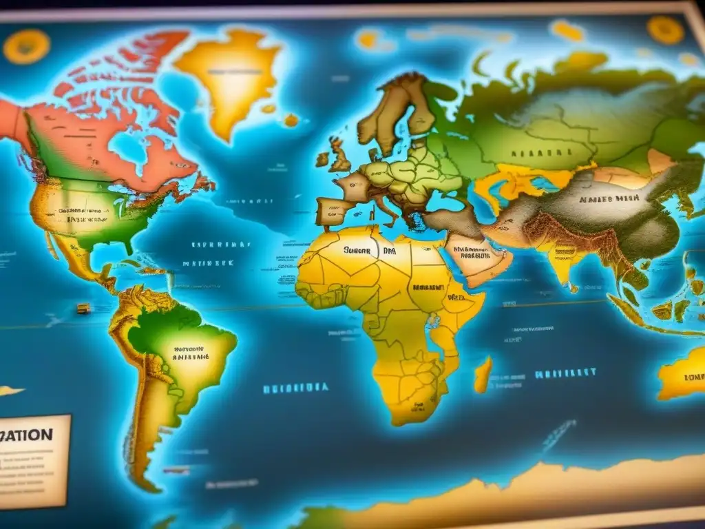 Mapa vintage detallado de migración forzada, familias viajando juntas, llevando sus pertenencias, en busca de refugio en nuevas tierras