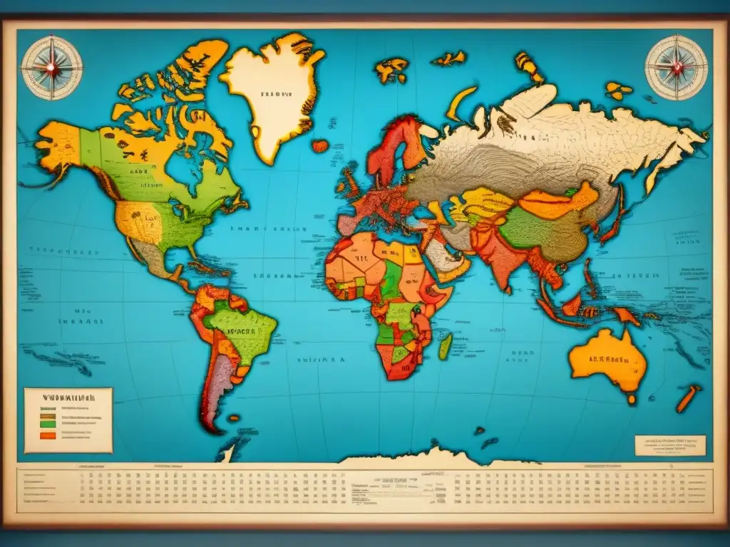 Mapa vintage detallado de migración de apellidos en la historia, con ilustraciones de barcos y brújulas, en tonos sepia