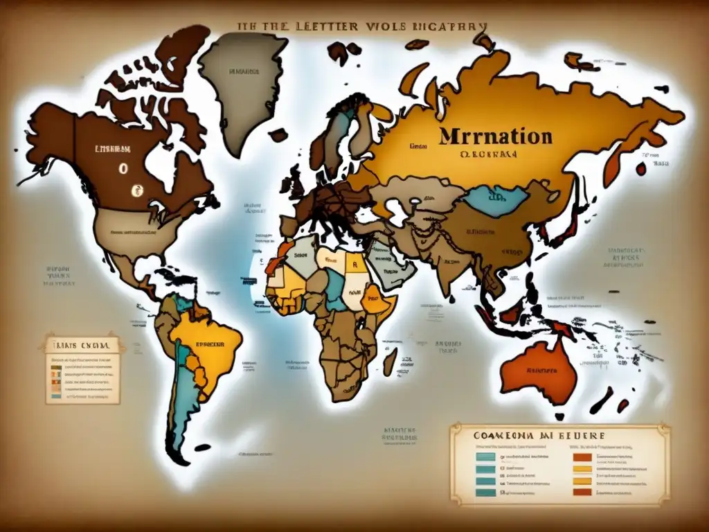 Mapa vintage detallado de migraciones de apellidos con O, con caligrafía delicada y tonos sepia y dorados