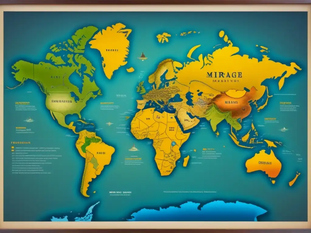 Mapa vintage detallado de migraciones globales y árboles genealógicos interconectados, mostrando la evolución de apellidos a través del tiempo