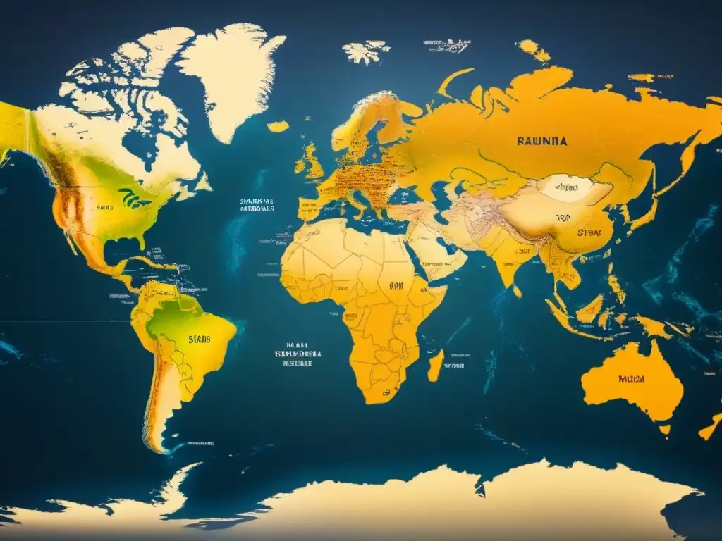 Mapa vintage 8k detallado que muestra la dispersión mundial de apellidos que empiezan con 'O'