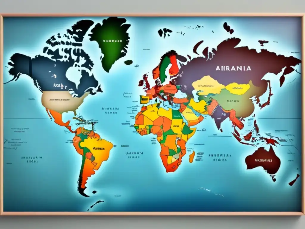 Mapa vintage detallado del mundo con diversidad lingüística en apellidos por migración