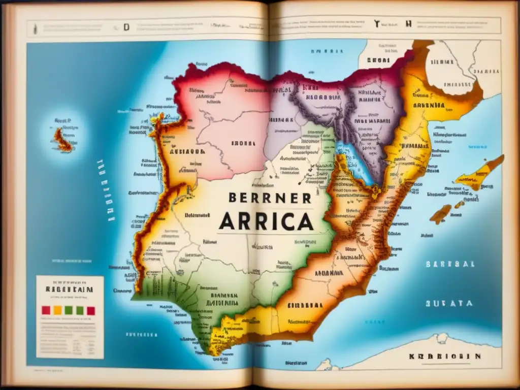 Mapa vintage detallado de África del Norte con caligrafía Berberisca, exudando misterio