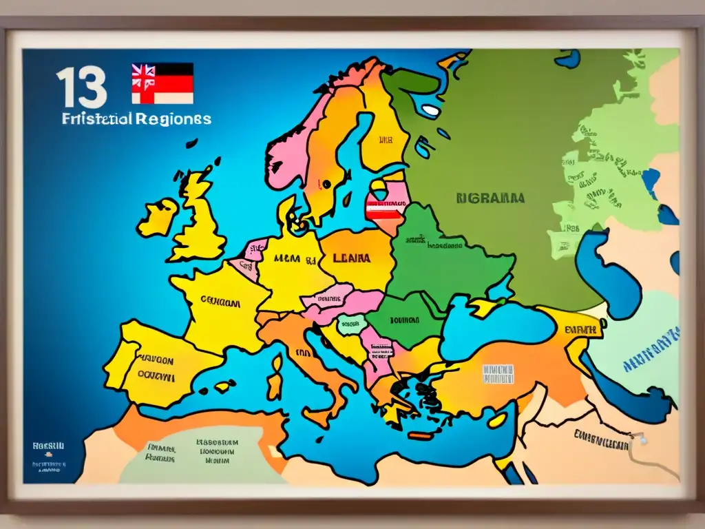 Mapa vintage detallado de Europa con origen de apellidos en idiomas B, resaltando diversidad cultural