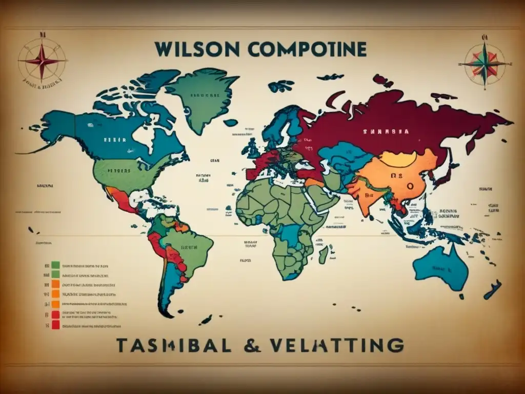 Mapa vintage detallado del origen del apellido Wilson, con elegante caligrafía y tonos terrosos en papel envejecido