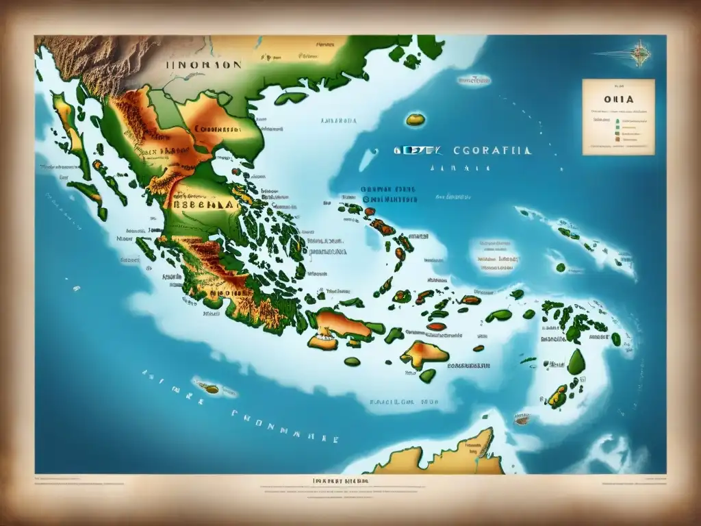 Un mapa vintage detallado de Grecia, resaltando el origen y evolución de apellidos griegos en tonos terrosos y caligrafía elaborada