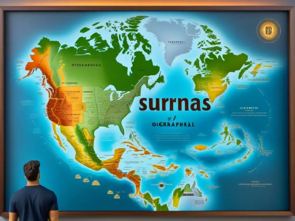 Mapa vintage detallado de origen geográfico apellidos con G alrededor del mundo