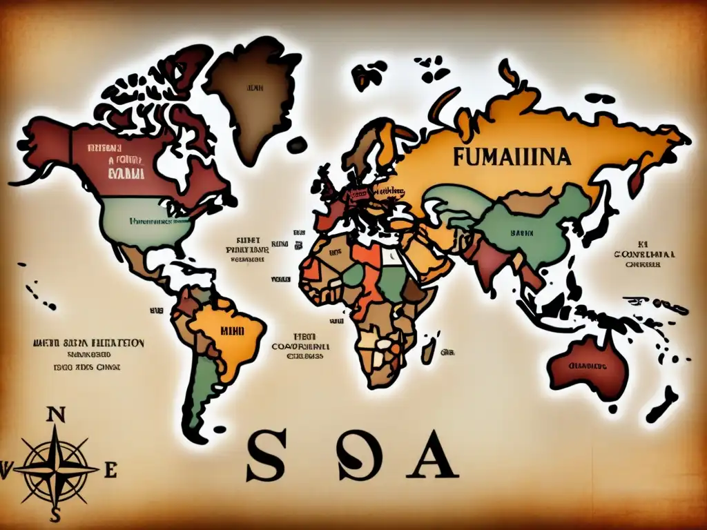 Mapa vintage detallado mostrando los orígenes y dispersión del apellido Sosa en sepia envejecido