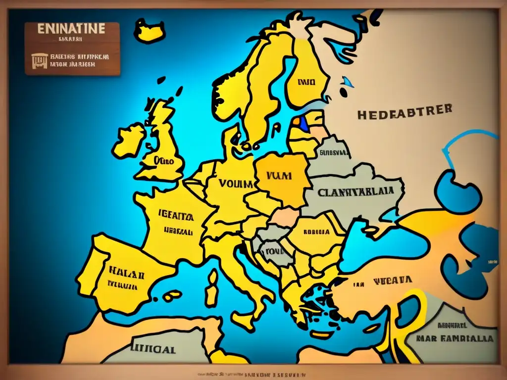 Mapa vintage detallado de Europa con origenes apellidos raros