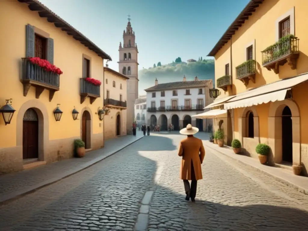 Mapa vintage detallado de un pueblo español con calles empedradas y edificios históricos