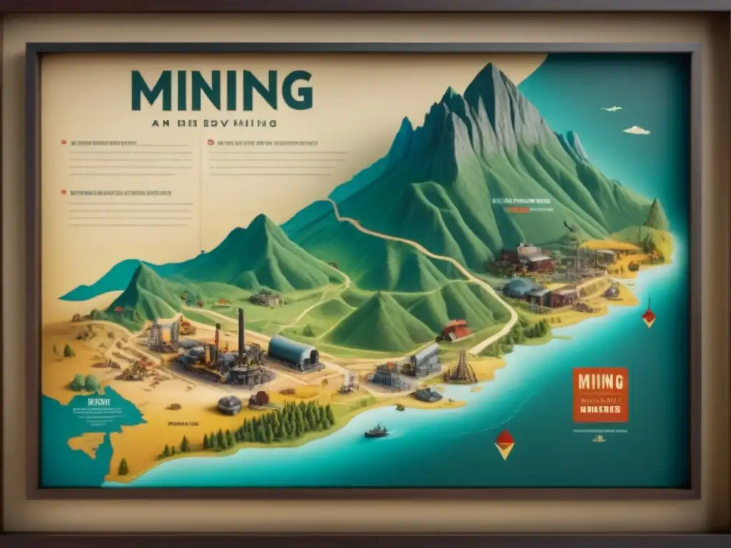 Un mapa vintage detallado ilustrando la evolución de pueblos mineros y apellidos en minería