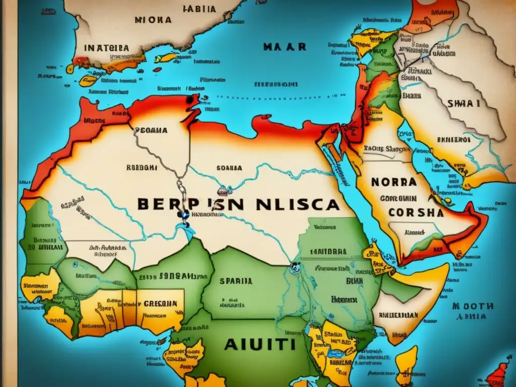 Mapa vintage detallado de las regiones berberes del norte de África, con tonos terrosos y símbolos antiguos