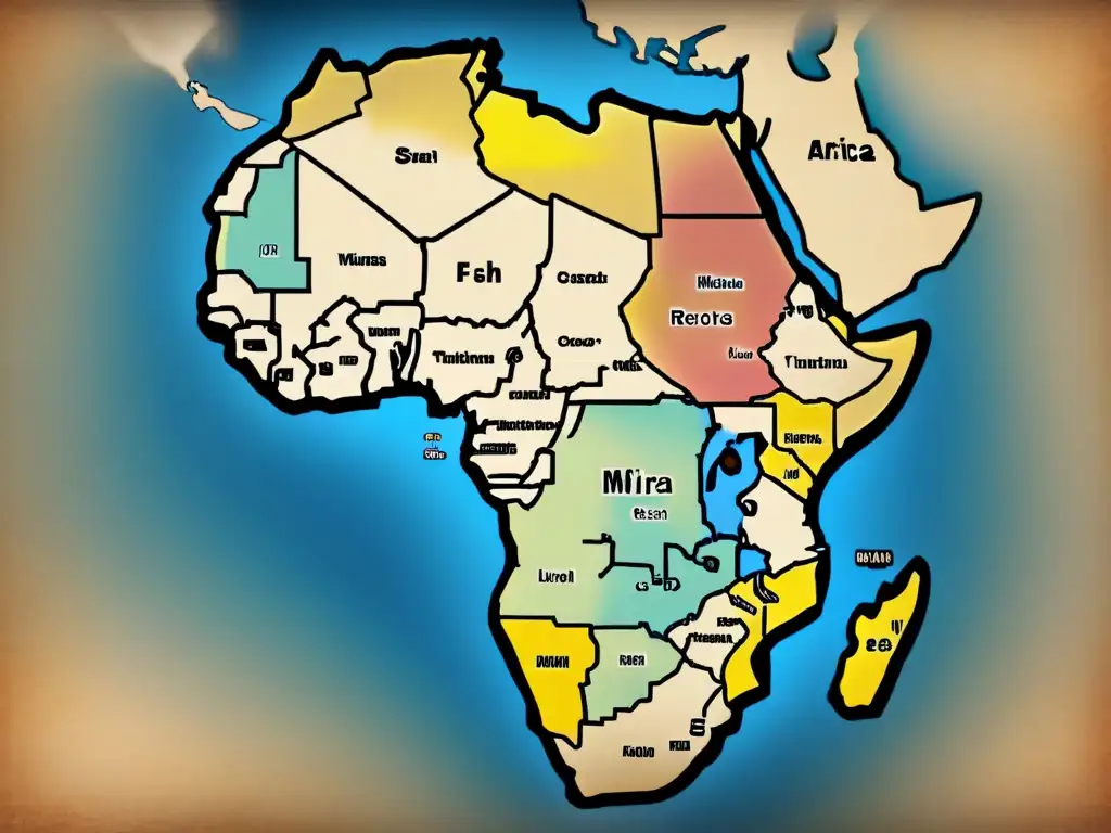 Mapa vintage detallado de África con registros genealógicos, historia social apellidos África