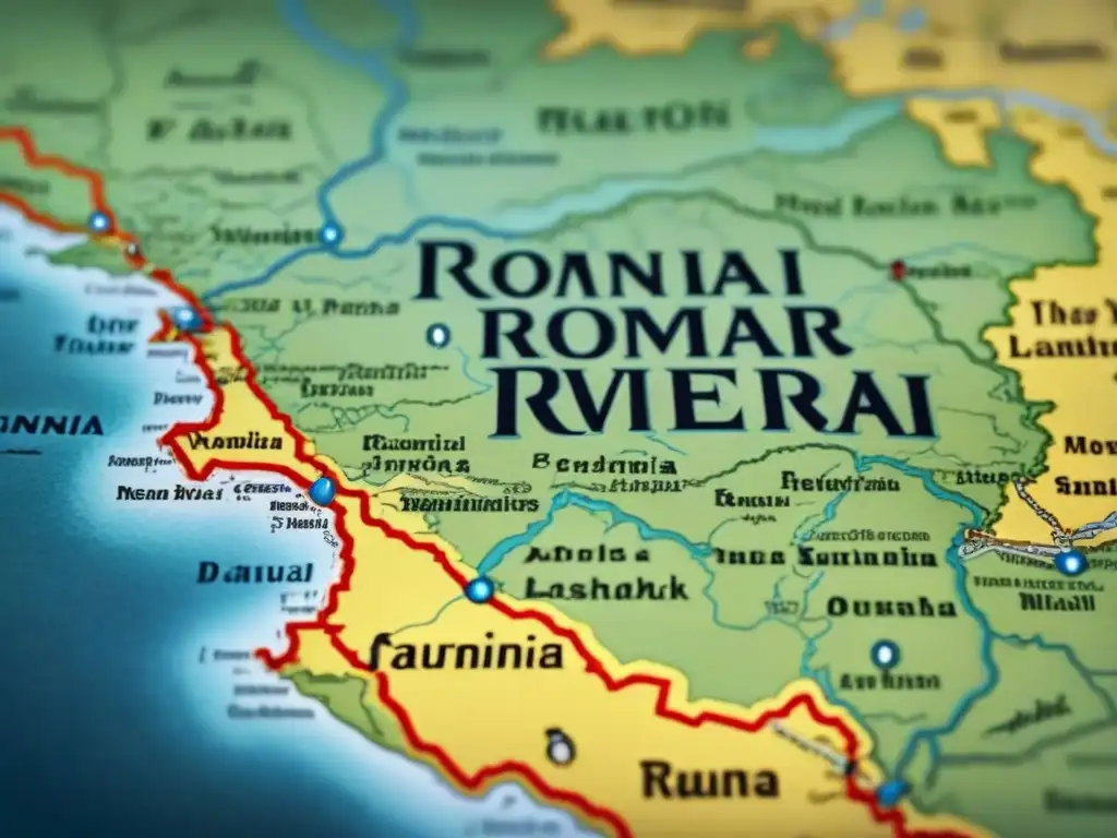 Mapa vintage detallado del río Danubio en Rumania con caligrafía antigua