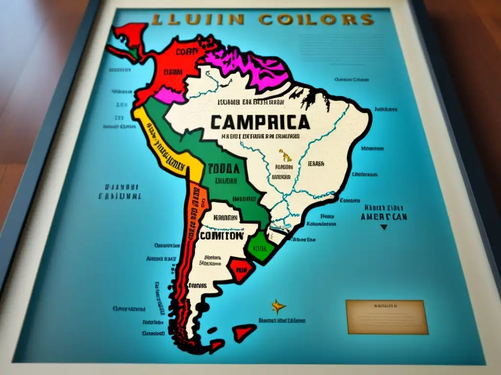 Mapa vintage detallado de Latinoamérica con rutas y conexiones