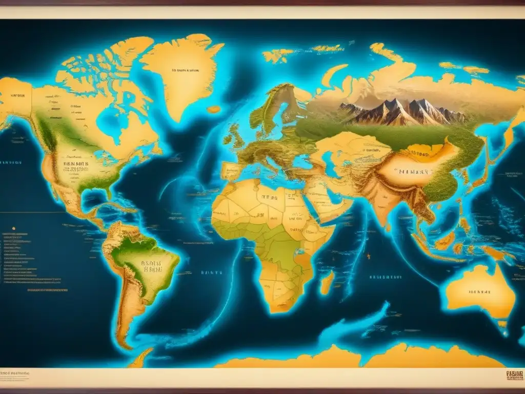 Un mapa vintage detallado de migración genética y rutas de ancestros, con tonos sepia, rosa de los vientos y ADN