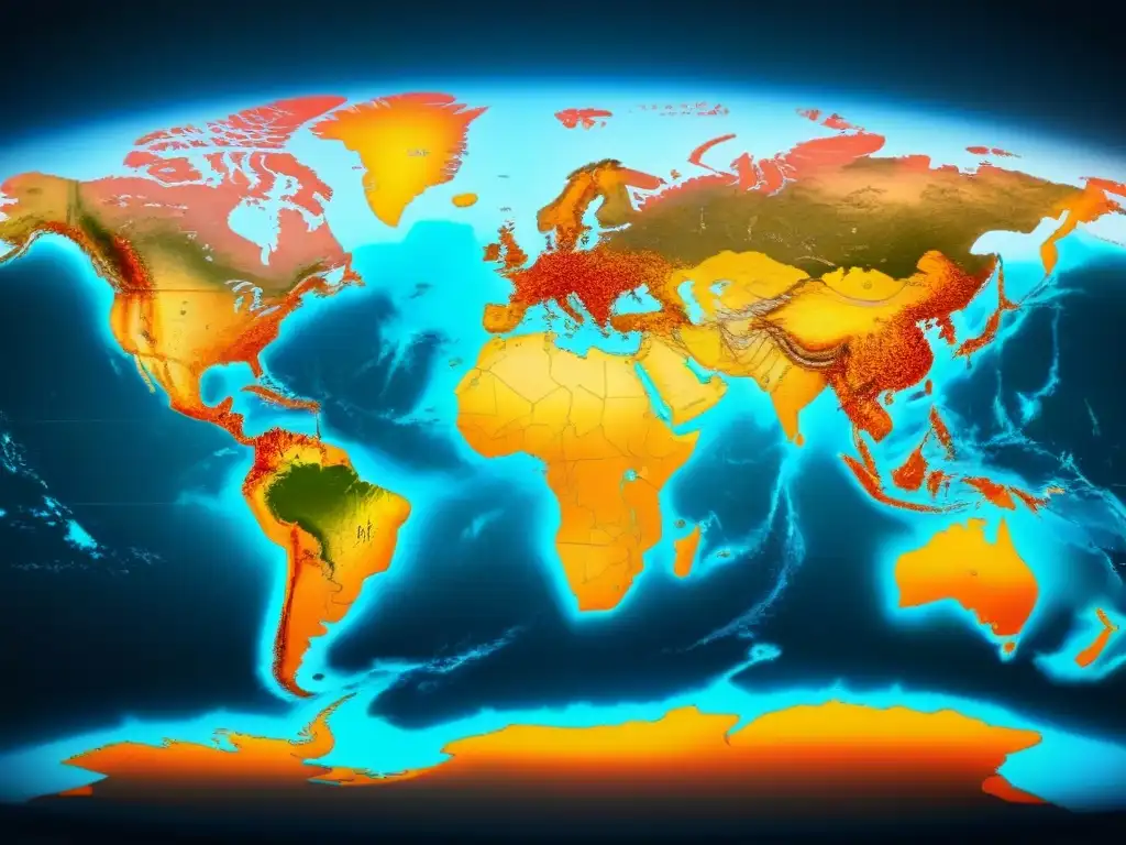 Un mapa vintage detallado con ADN y rutas migratorias ancestrales en colores vibrantes