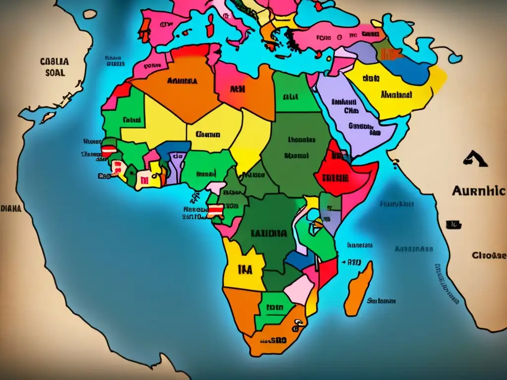 Un mapa vintage detallado de las rutas migratorias históricas de familias AfroÁrabes, con símbolos tradicionales y anotaciones destacadas