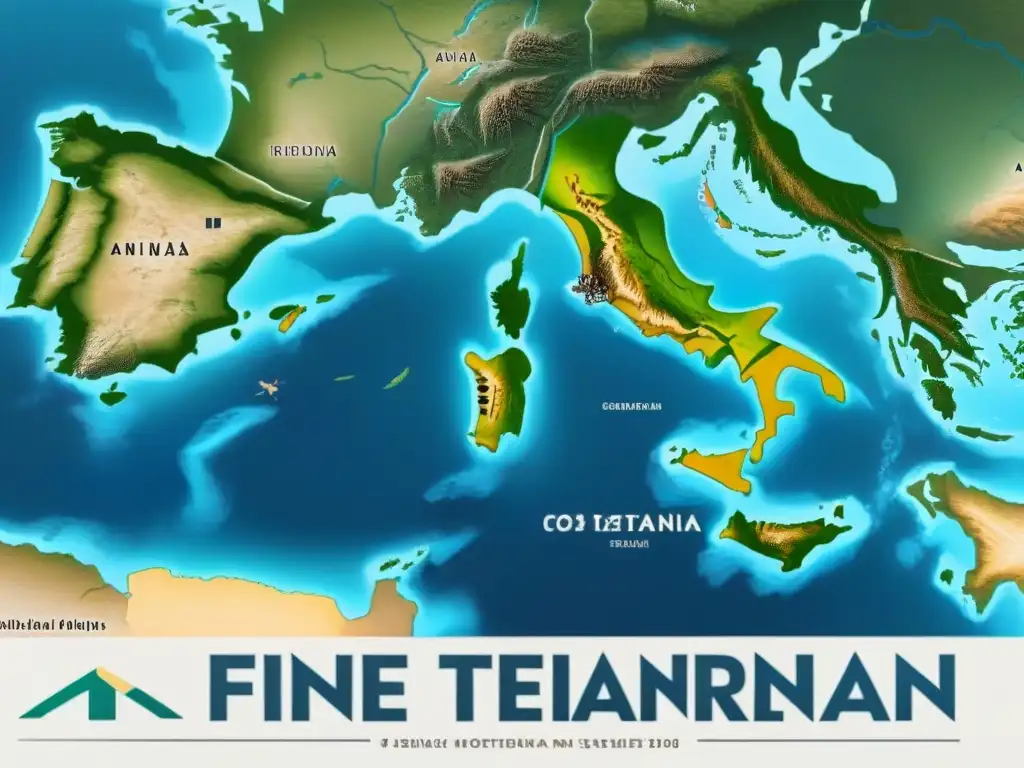 Mapa vintage detallado de la región mediterránea, mostrando rutas comerciales y fusión cultural entre el mundo árabe y Europa sur