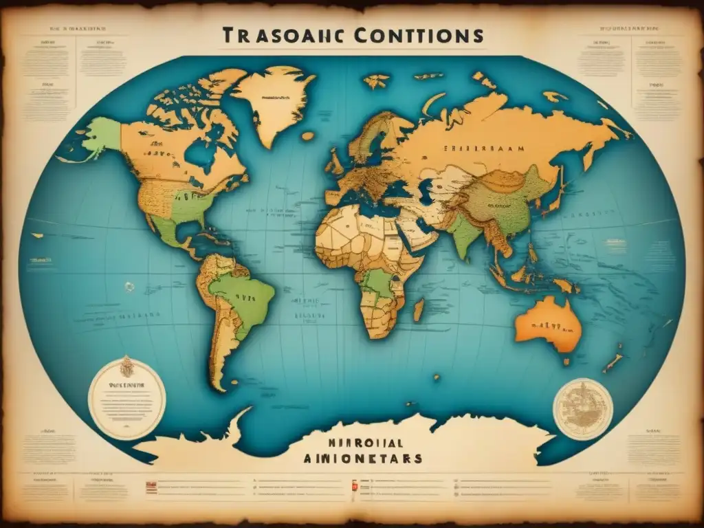 Mapa vintage detallado con rutas de inmigrantes y conexiones genealógicas