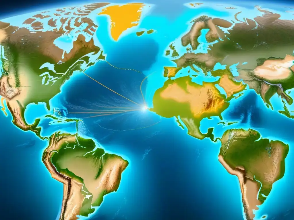 Mapa vintage detallado que muestra rutas migratorias y la evolución de apellidos a través del tiempo