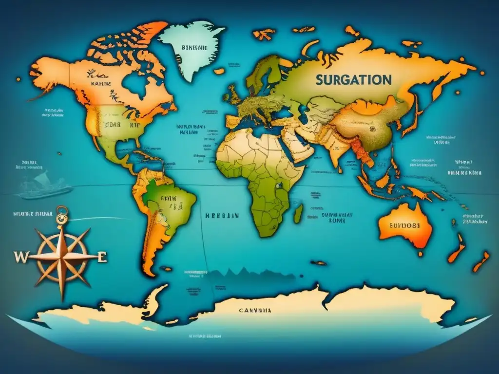 Mapa vintage detallado: rutas y símbolos culturales en evolución Mapa vintage detallado con rutas y símbolos culturales, ilustrando origen y evolución de apellidos