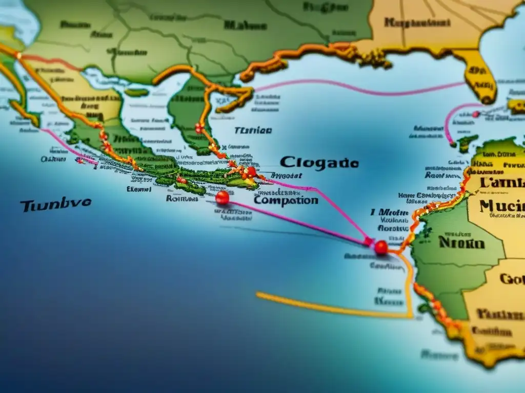 Mapa vintage detallado de rutas migratorias y patrones lingüísticos