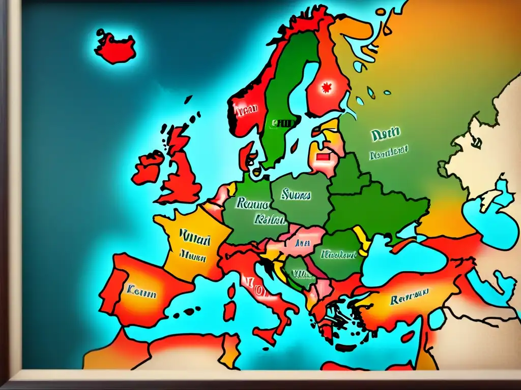 Mapa vintage detallado de Europa con significado de apellidos comunes, resaltando la rica historia detrás de cada nombre