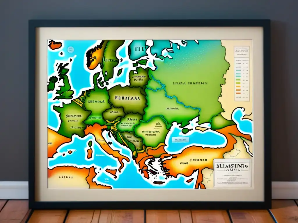 Mapa vintage detallado de Europa del Este con significado de apellidos eslavos en caligrafía desvanecida y ornamentos florales, evocando historia