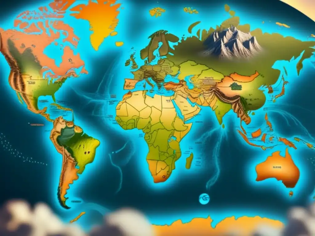 Mapa vintage detallado con símbolos culturales y ADN entrelazado, representando orígenes culturales y étnicos