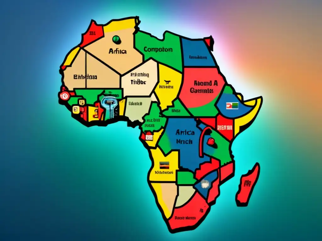 Un mapa vintage detallado de África con símbolos tribales y regiones, evocando historia y linajes africanos