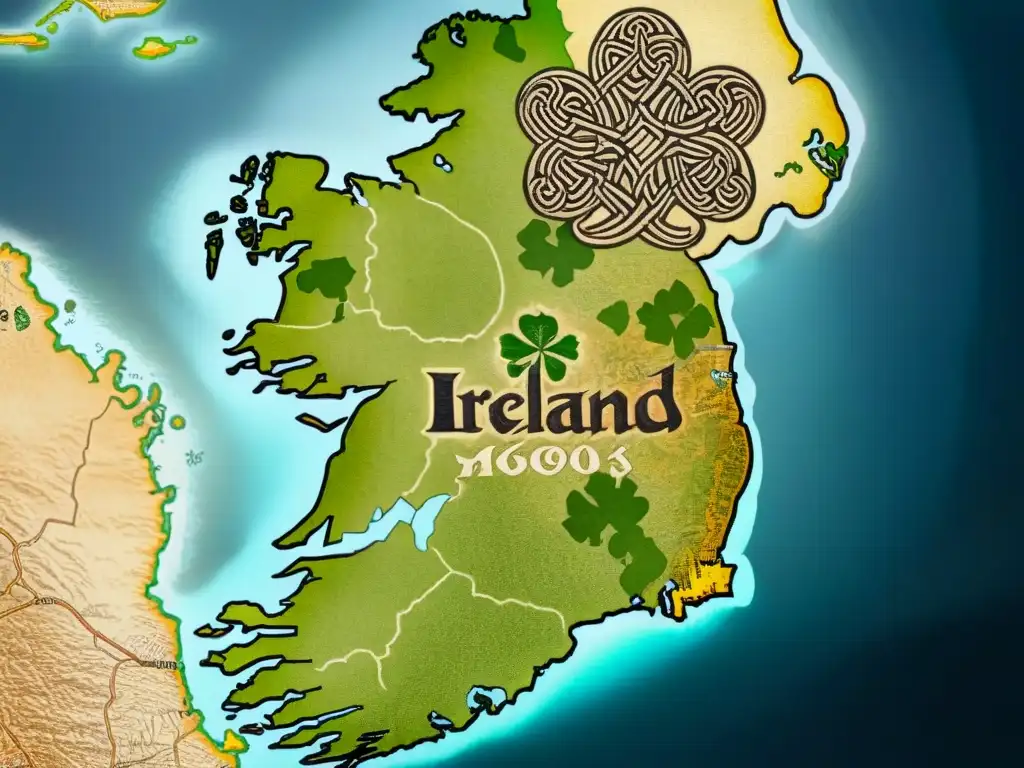 Mapa vintage detallado de Irlanda con símbolos celtas