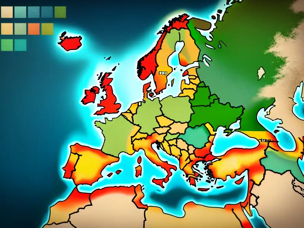 Mapa vintage detallado de Europa del Sur con Orígenes apellidos raros Europa en caligrafía detallada y paleta envejecida