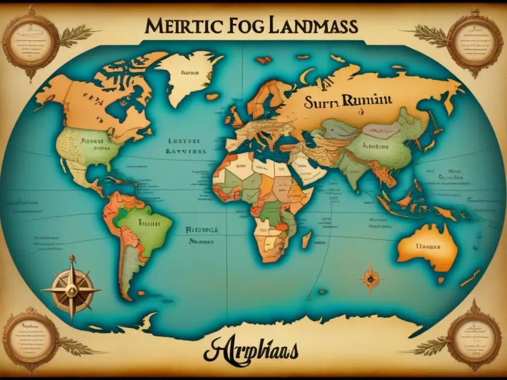 Un mapa vintage detallado de una tierra ficticia con apellidos que comienzan con 'B', mostrando origen geográfico y genealogía