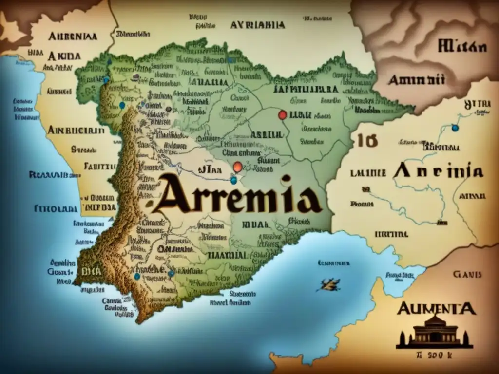 Mapa vintage detallado de Armenia con tonos sepia que evocan nostalgia y significado histórico