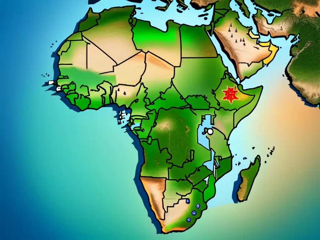 Mapa vintage detallado de África con tribus étnicas y vestimenta tradicional