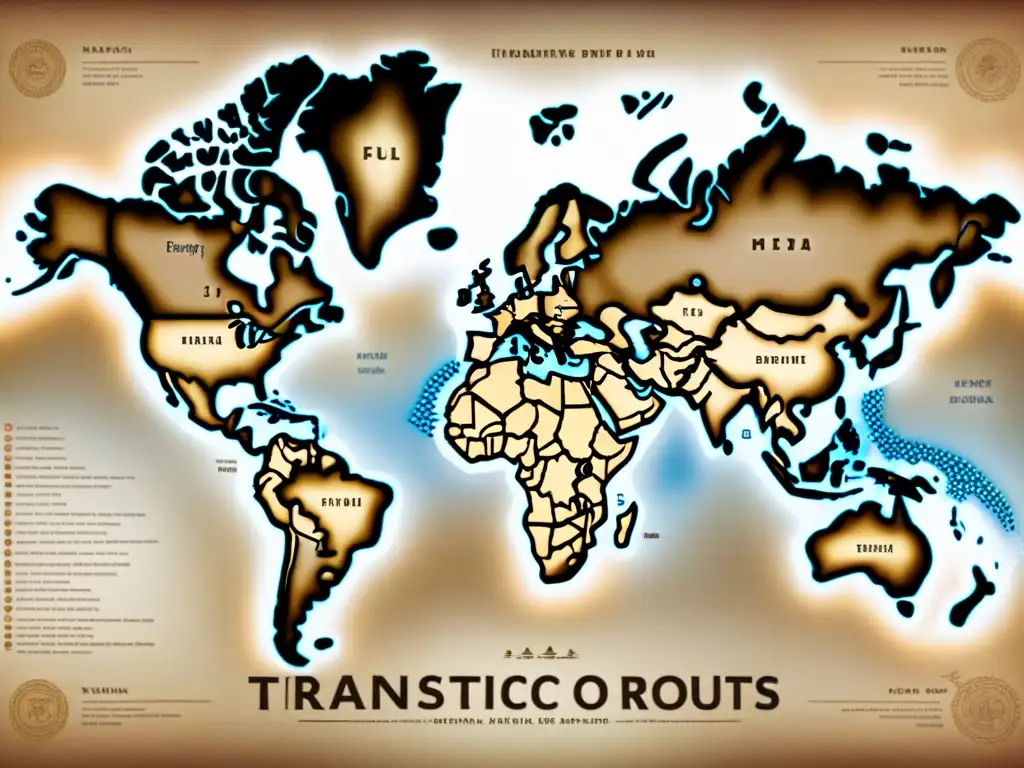 Mapa vintage detallado de viajes transatlánticos de inmigrantes, resaltando la historia y la conexión de historias apellidos cruzaron Atlántico