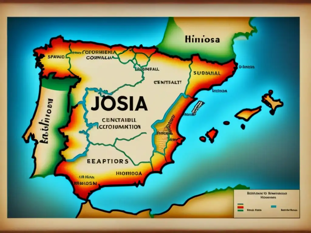 Mapa vintage de España con detalles de Hinojosa, mostrando paisajes y lugares históricos