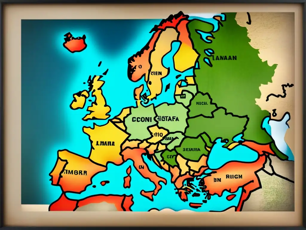 Mapa vintage detallando la historia del apellido Ferrería en Europa, con caligrafía antigua y marcas de uso