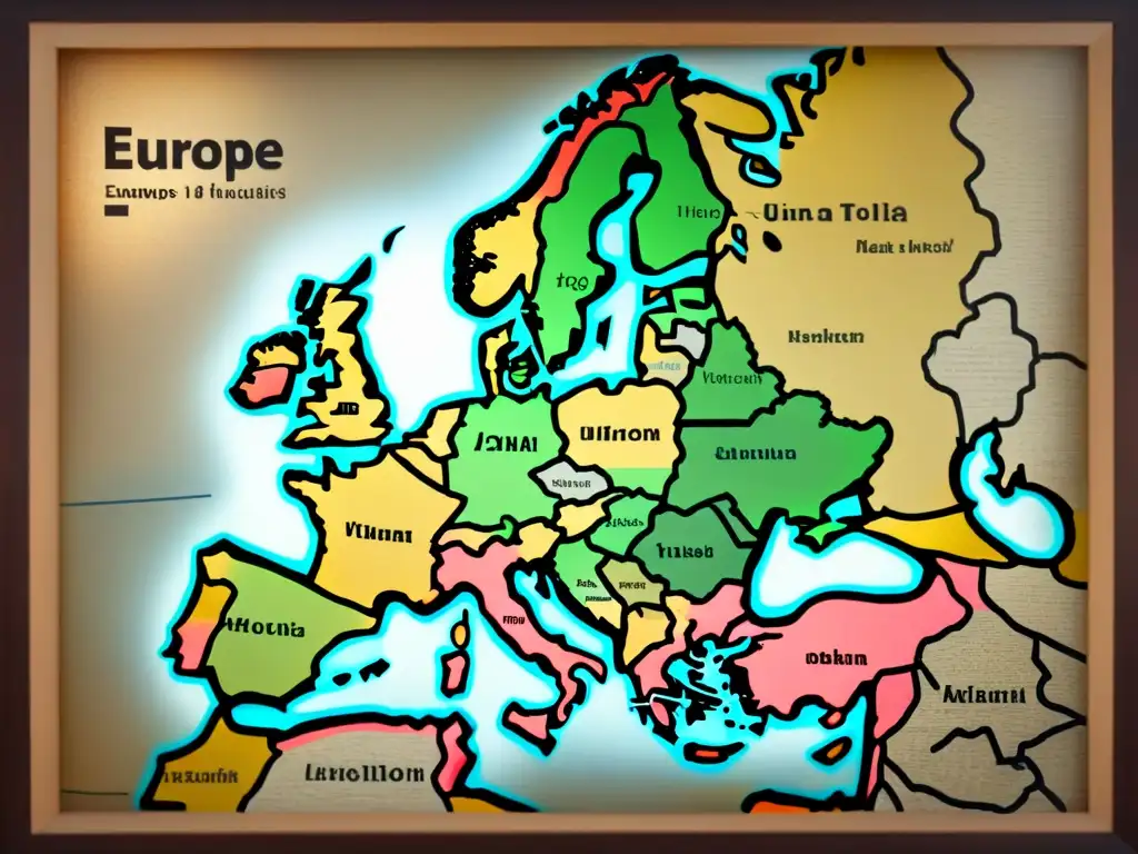 Mapa vintage de Europa con historia de apellidos con K, retratos históricos y detalles medievales