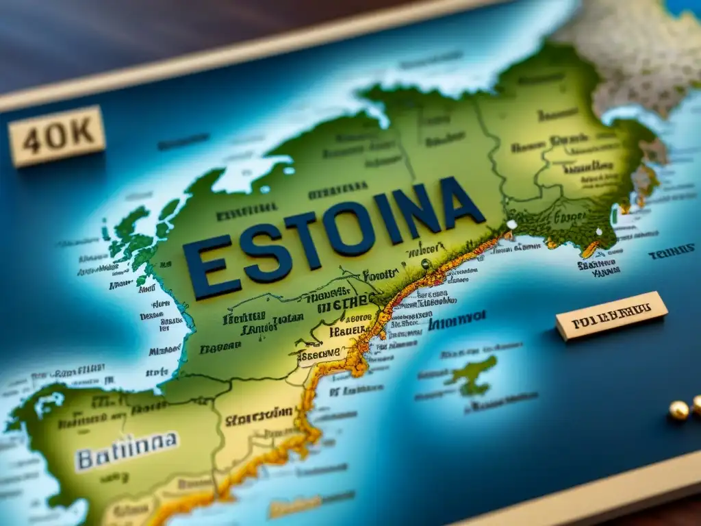 Mapa vintage de Estonia con historia de apellidos bálticos genealogía en caligrafía detallada